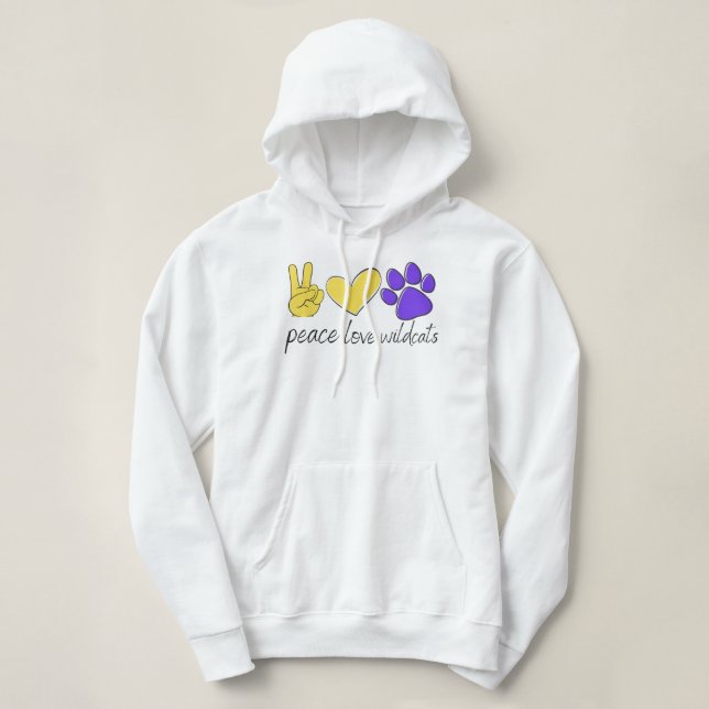 Peace Love Wildcats School Team Spirit  Hoodie (Design Front)