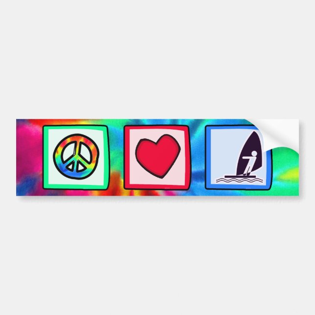 Peace, Love, Windsurfing Bumper Sticker (Front)