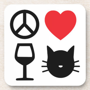 Peace, Love , Wine and Cats 2 Coaster