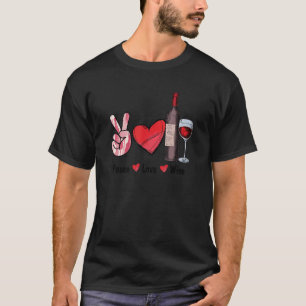 Peace Love Wine Glass Bottle Heart Hand Sign T-Shirt