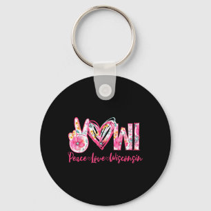 Peace Love Wisconsin Floral Vintage Wisconsin Key Ring