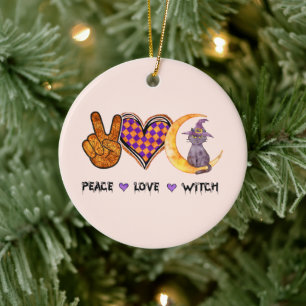 Peace, Love, Witch Ceramic Tree Decoration