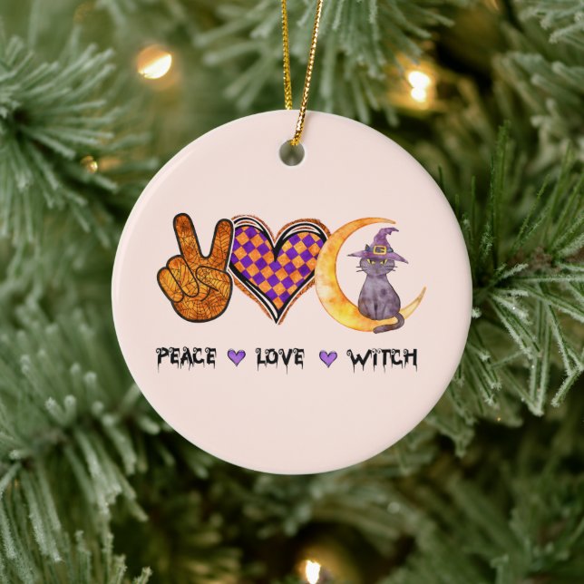 Peace Love Witch – Halloween Design Ceramic Tree Decoration (Tree)