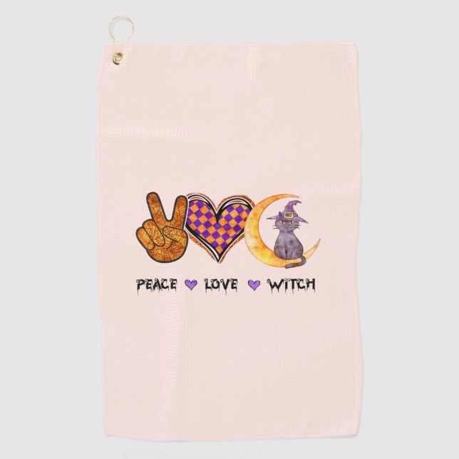 Peace Love Witch – Halloween Design Golf Towel (Front)