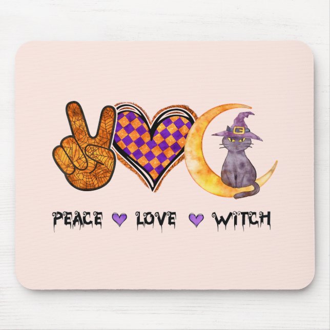 Peace Love Witch – Halloween Design Mouse Mat (Front)
