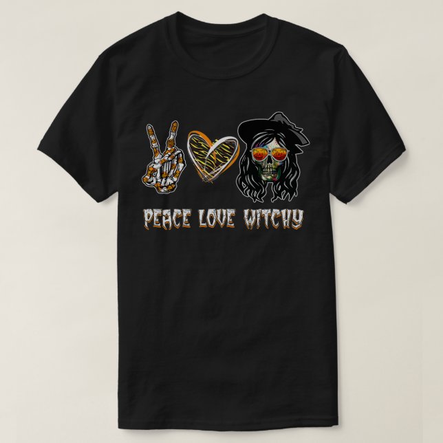 Peace Love Witch Hat Skeleton Hand Halloweem Women T-Shirt (Design Front)