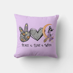 Peace, Love, Witch – Peace Sign, Heart & Witch Cushion