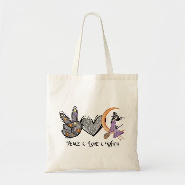 Peace,  Love, Witch Tote Bag (Front)