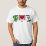 Peace Love Wolves T-Shirt<br><div class="desc">Peace sign, heart and a drawing of a grey wolf.</div>