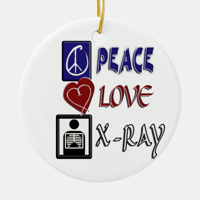 PEACE LOVE X-RAY RADIOLOGY CERAMIC TREE DECORATION (Front)