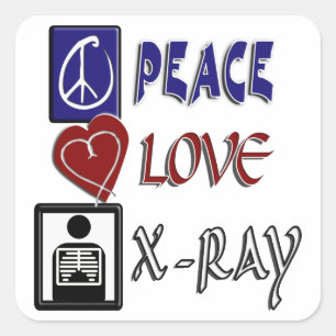 PEACE LOVE X-RAY RADIOLOGY SQUARE STICKER