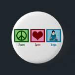 Peace Love Yoga 6 Cm Round Badge<br><div class="desc">A green peace sign,  red heart,  and a woman in a blue outfit in a yoga pose makes a very cute yoga design.</div>