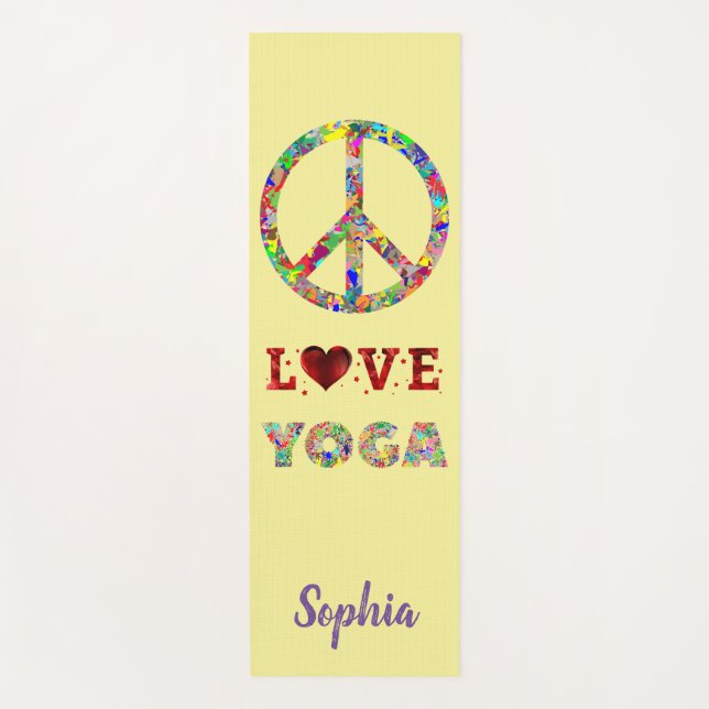 Peace Love Yoga Add Name Colourful Mat (Front)