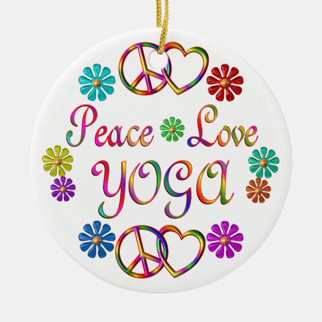 PEACE LOVE YOGA CERAMIC TREE DECORATION (Front)