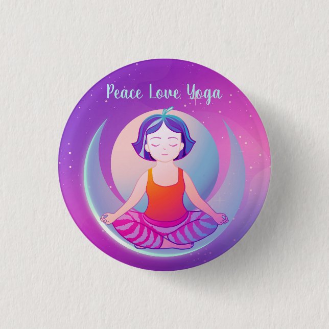 Peace Love Yoga girl meditation in space 3 Cm Round Badge (Front)