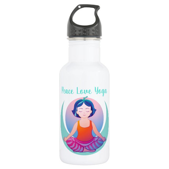 Peace Love Yoga girl meditation in space 532 Ml Water Bottle (Front)