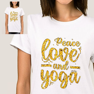 Peace Love & Yoga Gold on White                    T-Shirt
