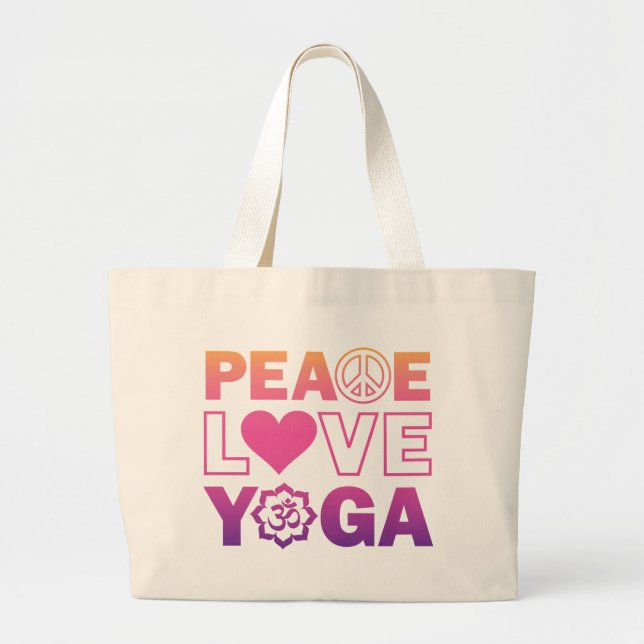 Peace Love Yoga Large Tote Bag (Front)