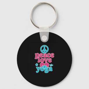 Peace Love Yoga Retro Lotus Heart Graphic Art Key Ring