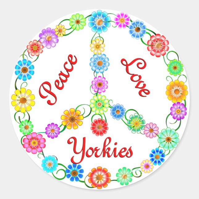 Peace Love Yorkies Classic Round Sticker (Front)