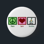 Peace Love Zombies 6 Cm Round Badge<br><div class="desc">Cute zombie gift featuring a man walking around dead. I love zombie movies and tv shows.</div>