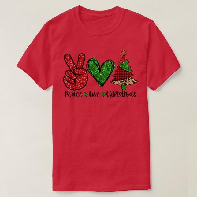 Peace Lover Chrismtas Plaid Peace Sign Heart Chris T-Shirt (Design Front)