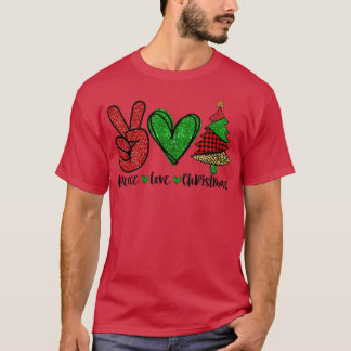 Peace Lover Chrismtas Plaid Peace Sign Heart Chris T-Shirt