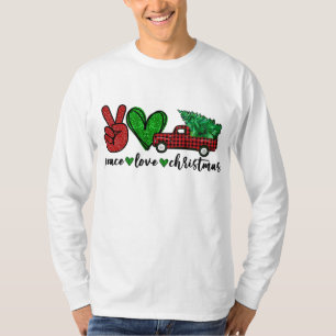 Peace Lover Christmas Gnomes Plaid Red Truck Peace T-Shirt