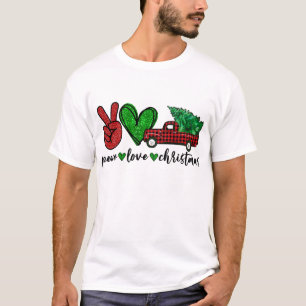 Peace Lover Christmas Gnomes Plaid Red Truck Peace T-Shirt
