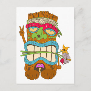 Peace Lover, Floral Crazy Tiki Hippie Postcard