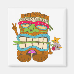 Peace Lover Tiki, Floral Hippie, Funny Magnet