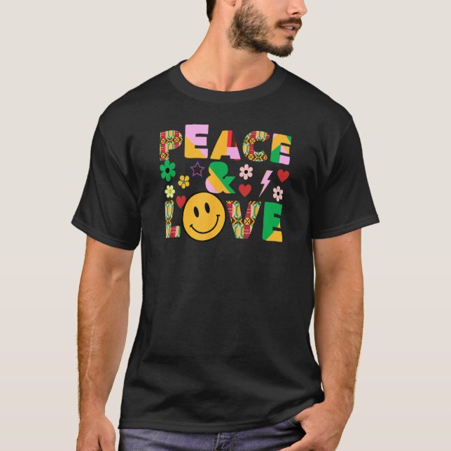 Peace Loves Sign 1960s 1970s  Flower Groovy Hippie T-Shirt (Front)