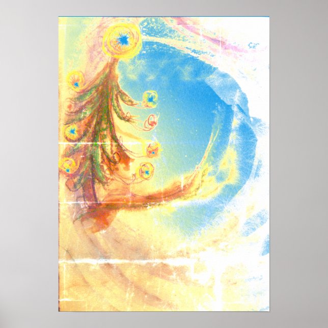 Peace Magical Christmas Tree blue art print poster (Front)
