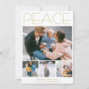 PEACE Minimalist Four Photo Collage Custom Holiday Card
