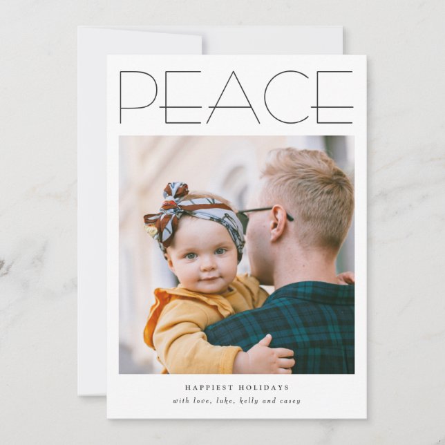 PEACE Minimalist Large Photo Custom Holiday Card (Front)