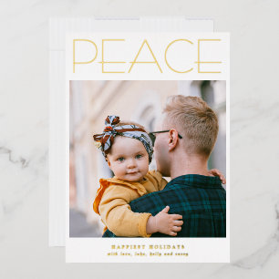 PEACE Minimalist Large Vertical Photo Gold Foil Holiday Card