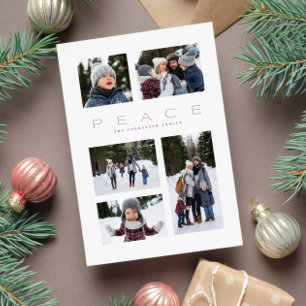 Peace modern minimal 5 photo Christmas Holiday Card