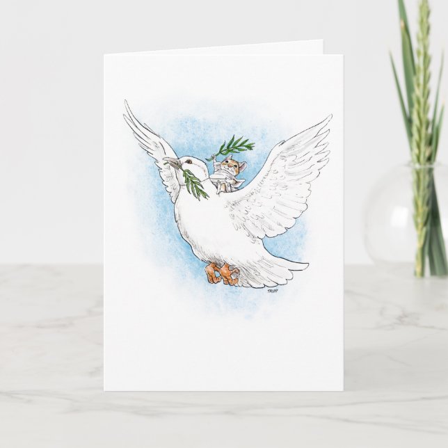 Peace mouse on dove with olive branches card (Front)