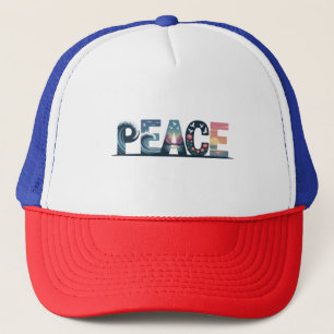 PEACE – Nature-Inspired Artistic Typography Design Trucker Hat