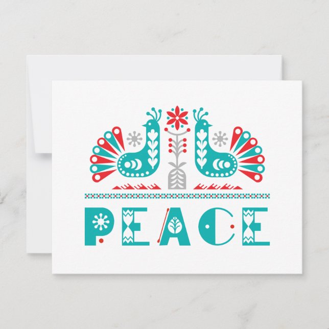 PEACE Nordic Folk Art Inspired Personalised Holiday Card (Front)