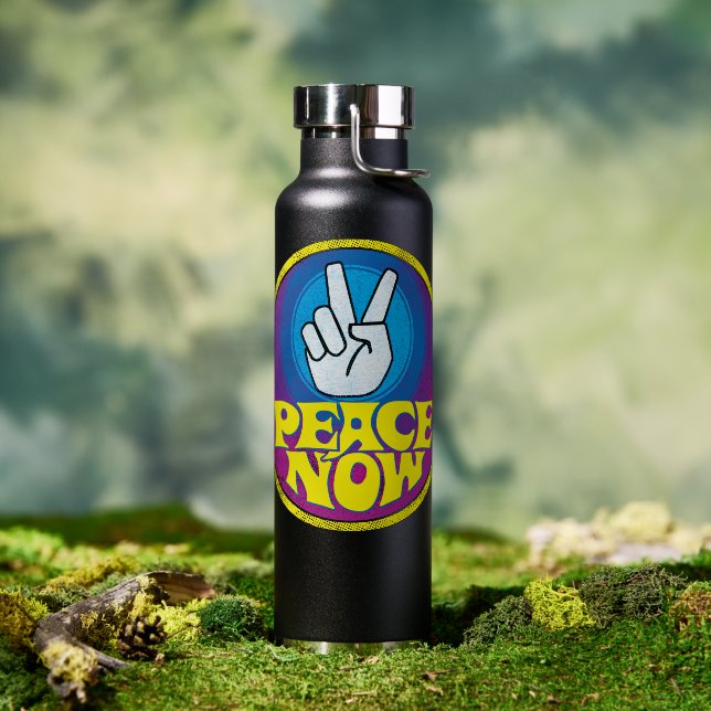 Peace Now Groovy Retro Hippie Style Paz Ahora Water Bottle (Outdoor)
