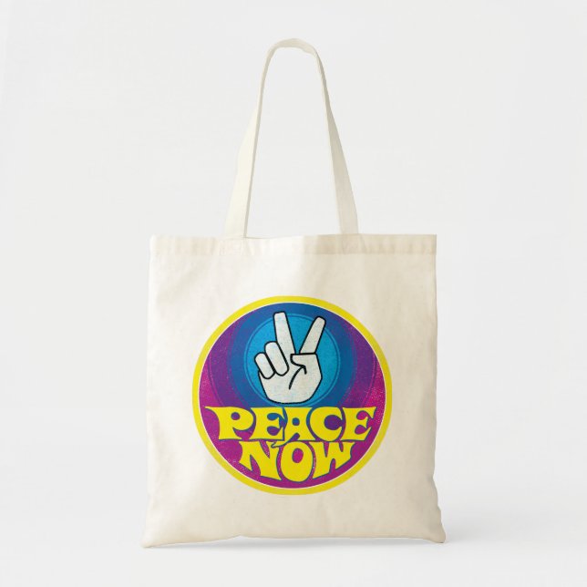 Peace Now Groovy Retro Hippie Style Peacesign Tote Bag (Front)