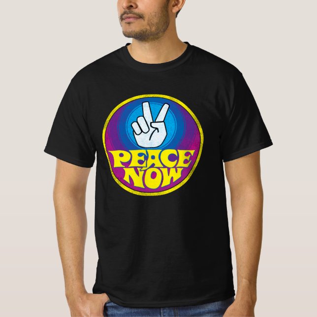 Peace Now Vintage Retro Button T-Shirt (Front)