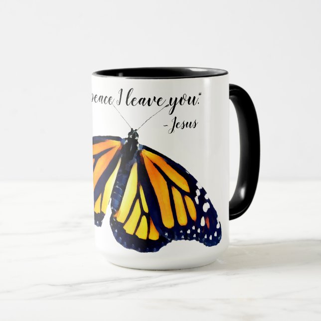 Peace of Jesus Monarch Butterfly Mug (Front Right)
