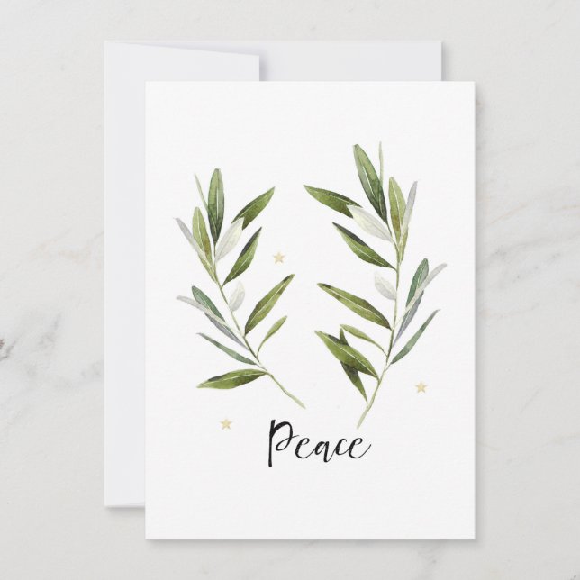 PEACE, olive leaf ,Christmas, Holiday, watercolor, Invitation (Front)
