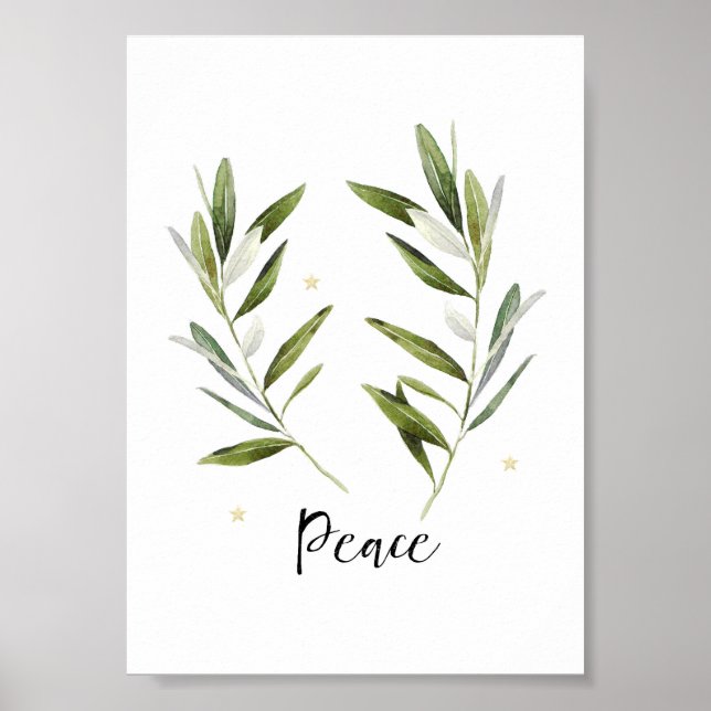 PEACE olive leaf Christmas Holiday watercolor Poster (Front)