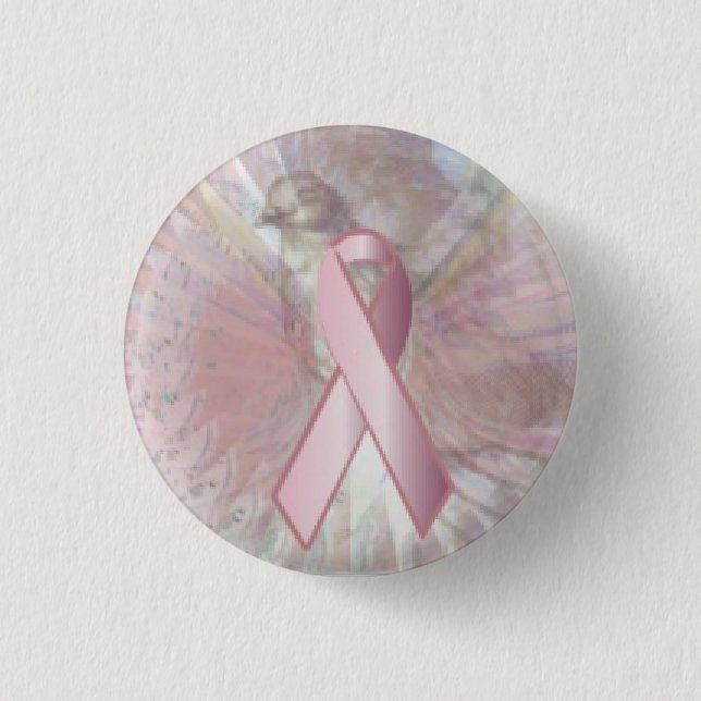 Peace On Angelic Wings Pink RibbonButton-Cust. 3 Cm Round Badge (Front)