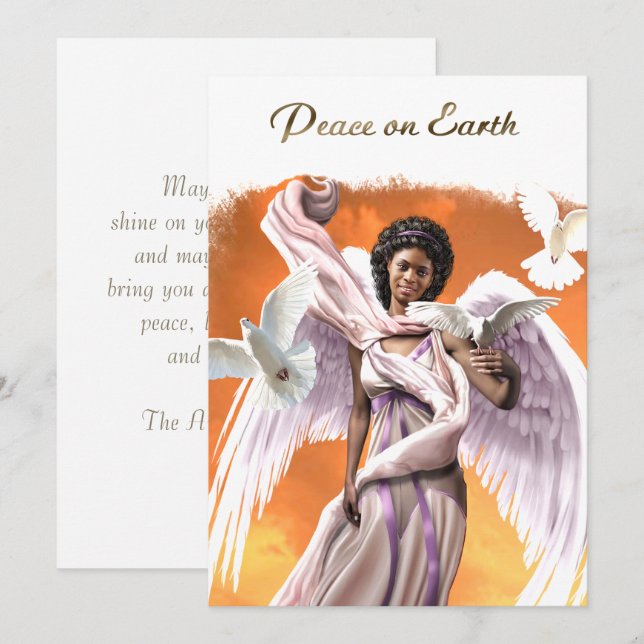 Peace on Earth. African American Angel Christmas Holiday Card (Front/Back)