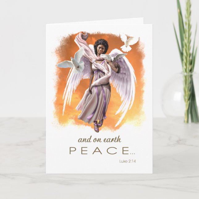 Peace on Earth. African American Angel Christmas  Holiday Card (Front)