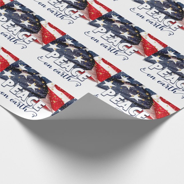 Peace on Earth American Flag Patriotic Christmas Wrapping Paper (Corner)